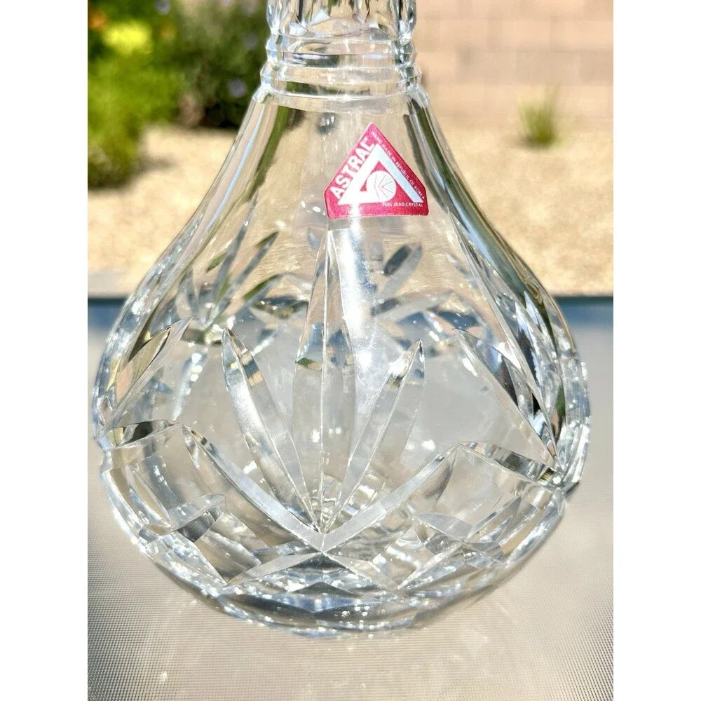 Astral Crystal Decanter Cut Glass Starburst Pattern w Stopper Vintage Barware